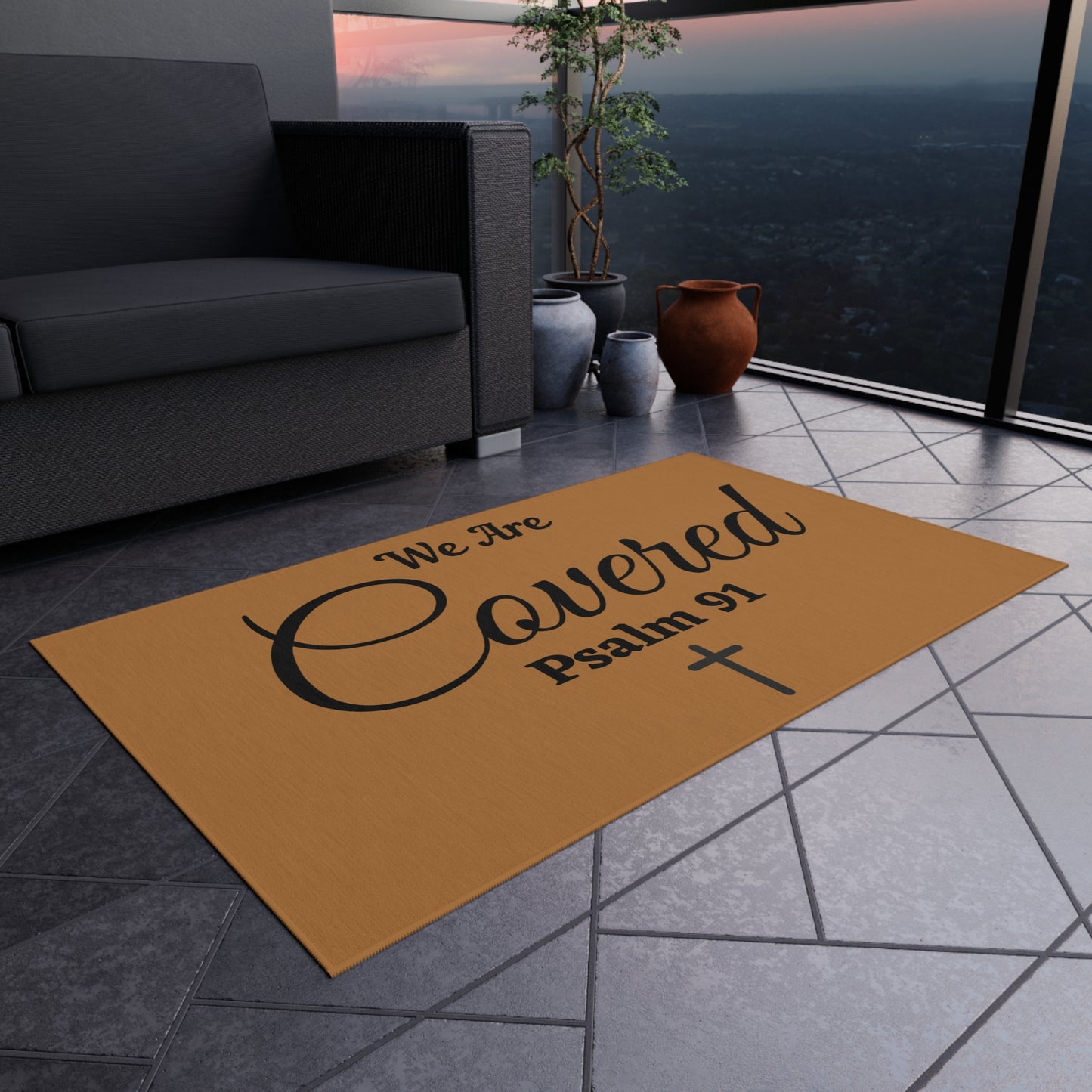 Outdoor Rug We Are Covered Scripture Doormat with Autumn Border