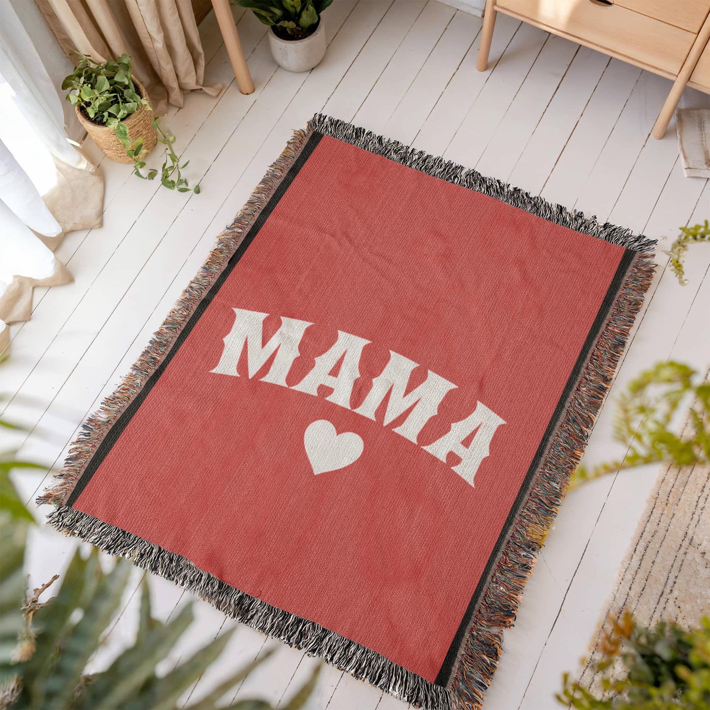 Mama Love Heirloom Woven Blanket - Custom Portrait Artwork, Cozy Throw, Personalized Gift