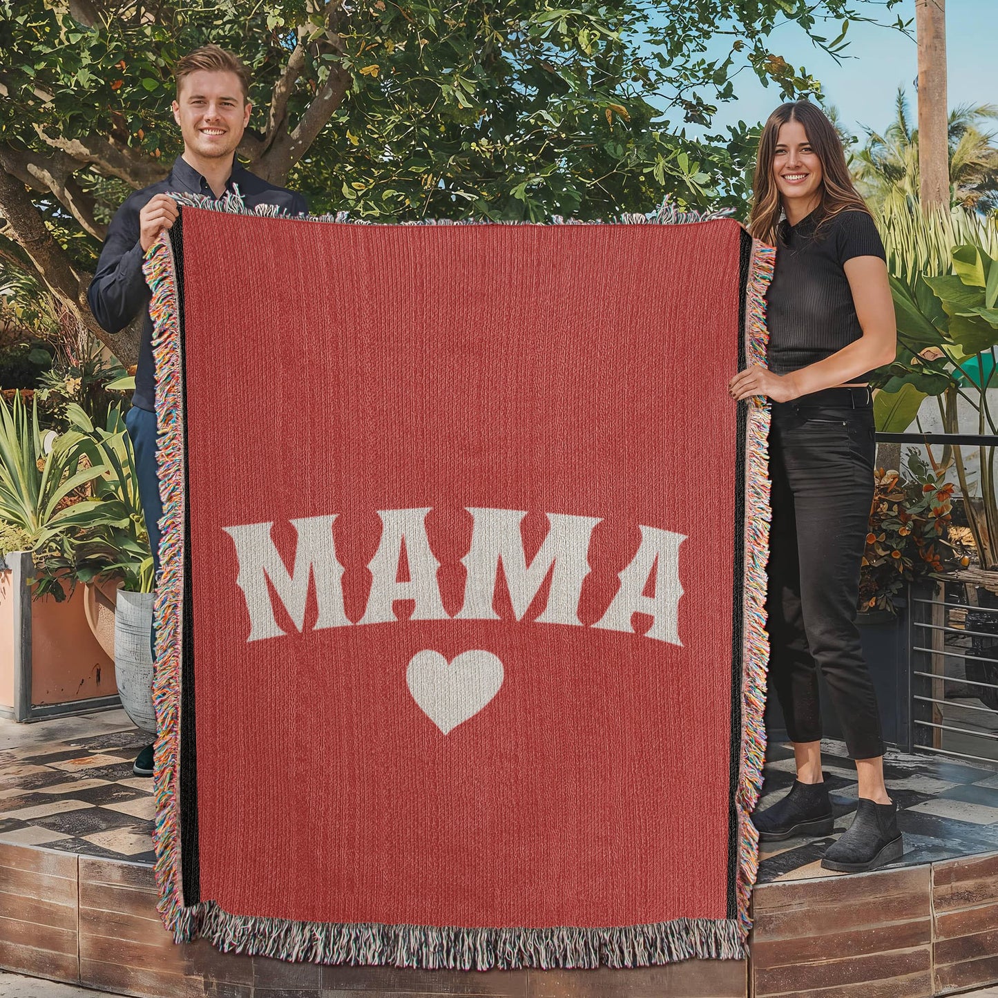 Mama Love Heirloom Woven Blanket - Custom Portrait Artwork, Cozy Throw, Personalized Gift