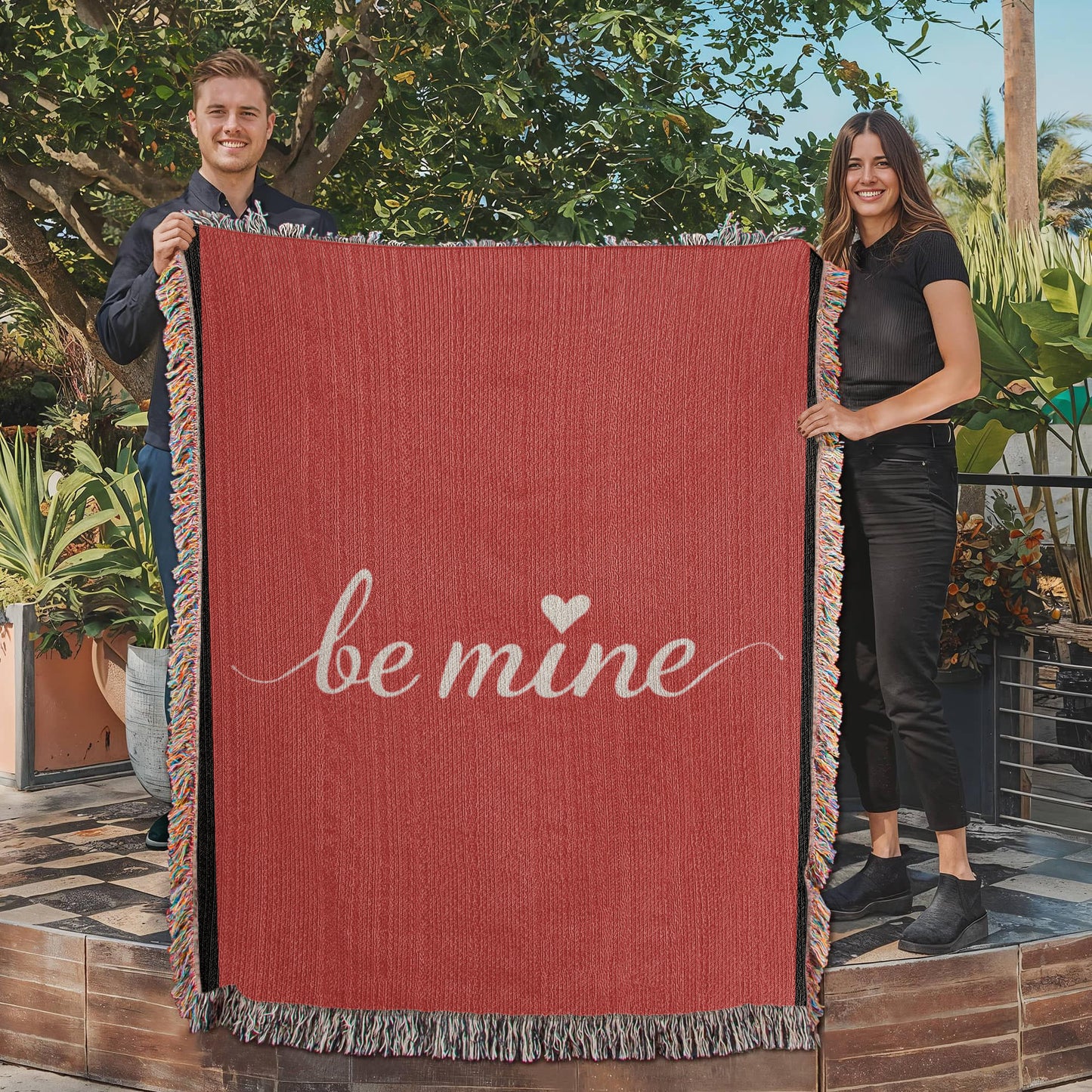 Be Mine Heirloom Artwork Woven Blanket (Portrait) - Personalized Romantic Gift, Customizable Throw for Couples, Anniversary or Wedding Keepsake