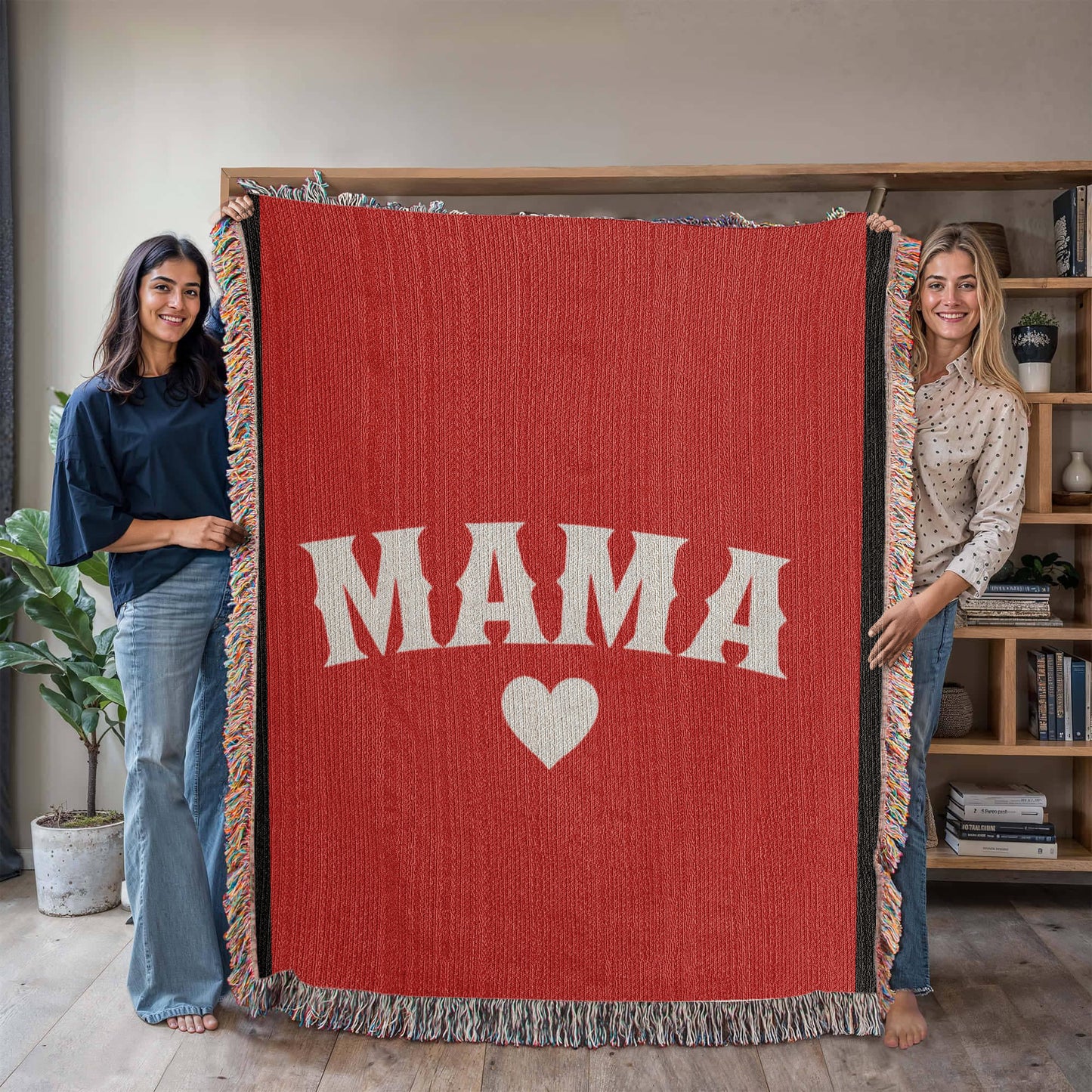 Mama Love Heirloom Woven Blanket - Custom Portrait Artwork, Cozy Throw, Personalized Gift