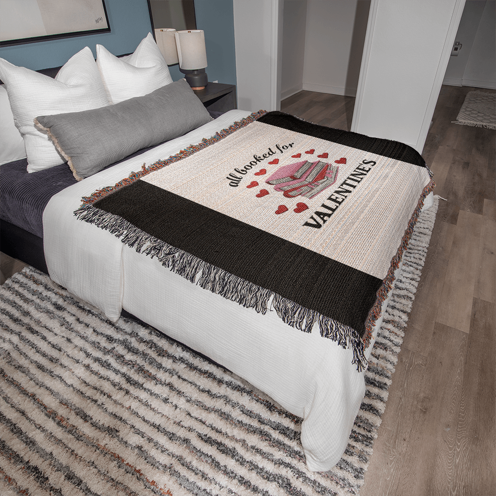 All Booked for Valentine's Heirloom Artwork Woven Blanket - Cozy Landscape Throw for Gifts, Home Décor, and Valentine's Day