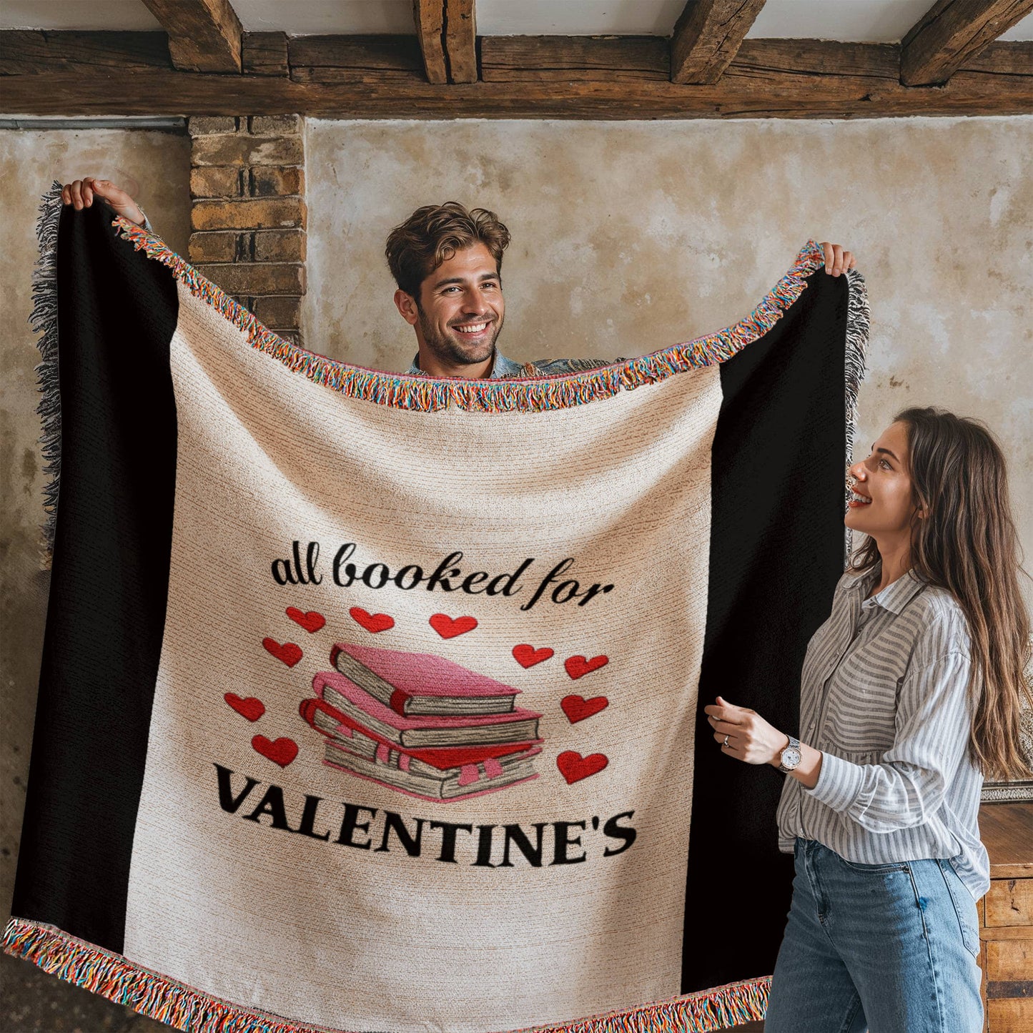 All Booked for Valentine's Heirloom Artwork Woven Blanket - Cozy Landscape Throw for Gifts, Home Décor, and Valentine's Day