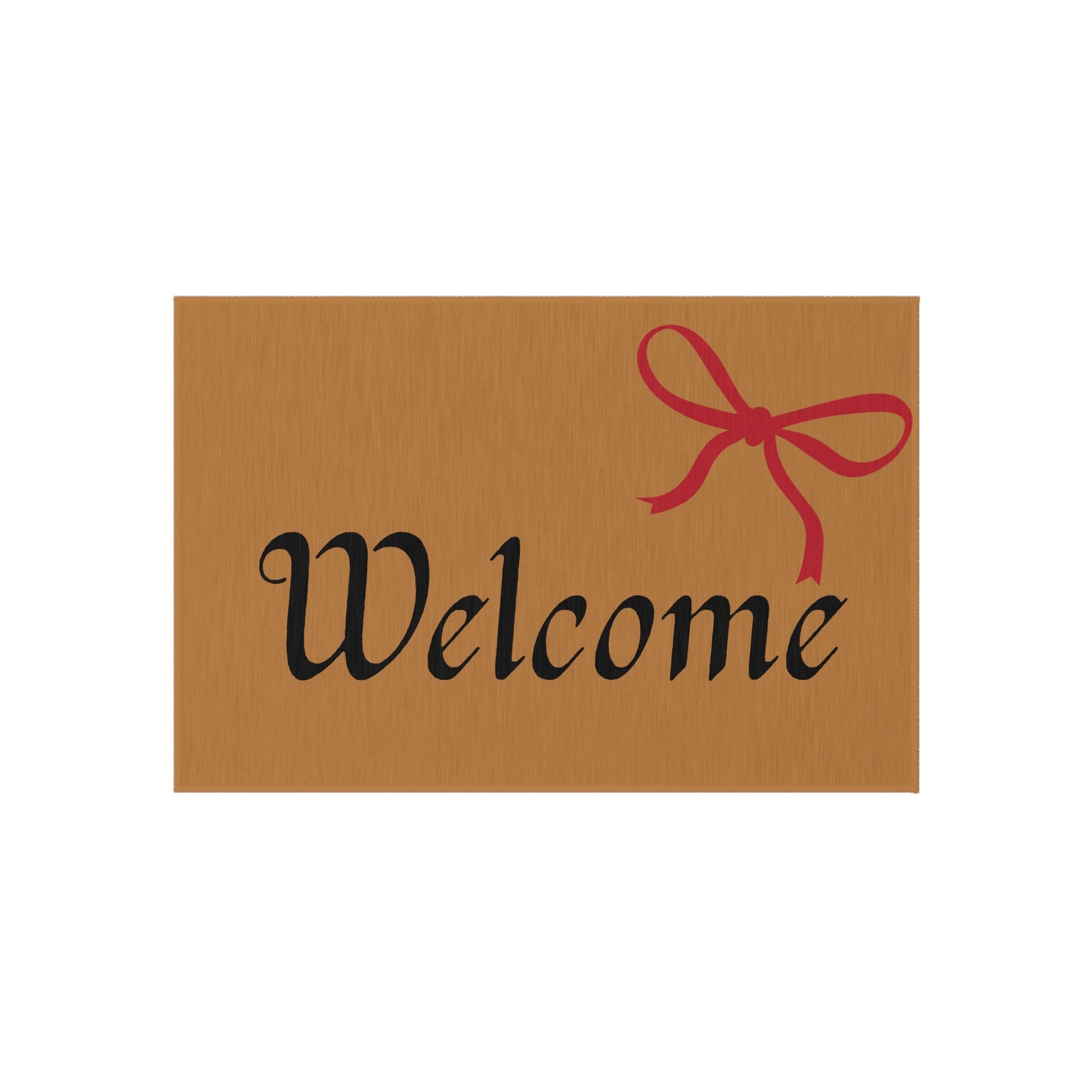 Welcome Outdoor Rug with Red Bow — Decorative Doormat for Porch & Entryway