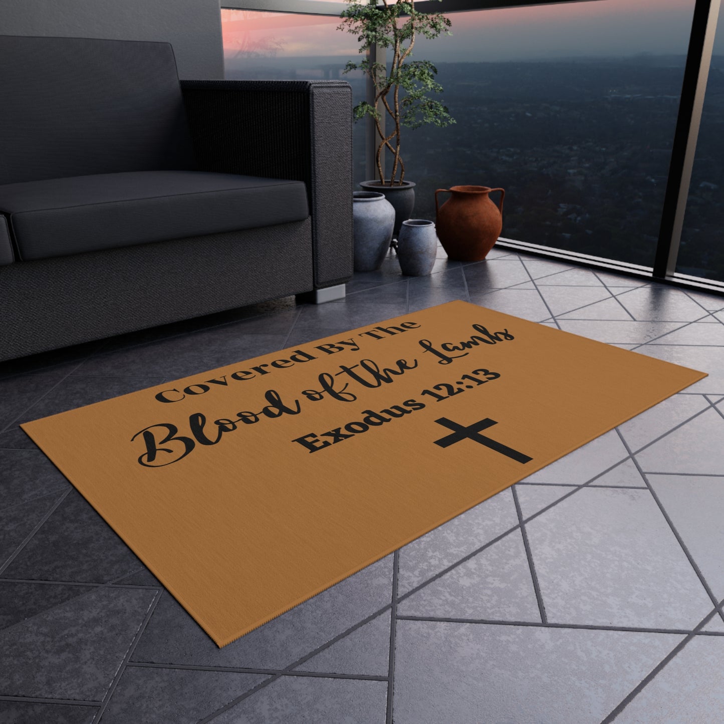 Covered By The Blood of the Lamb Outdoor Rug Christian Welcome Mat