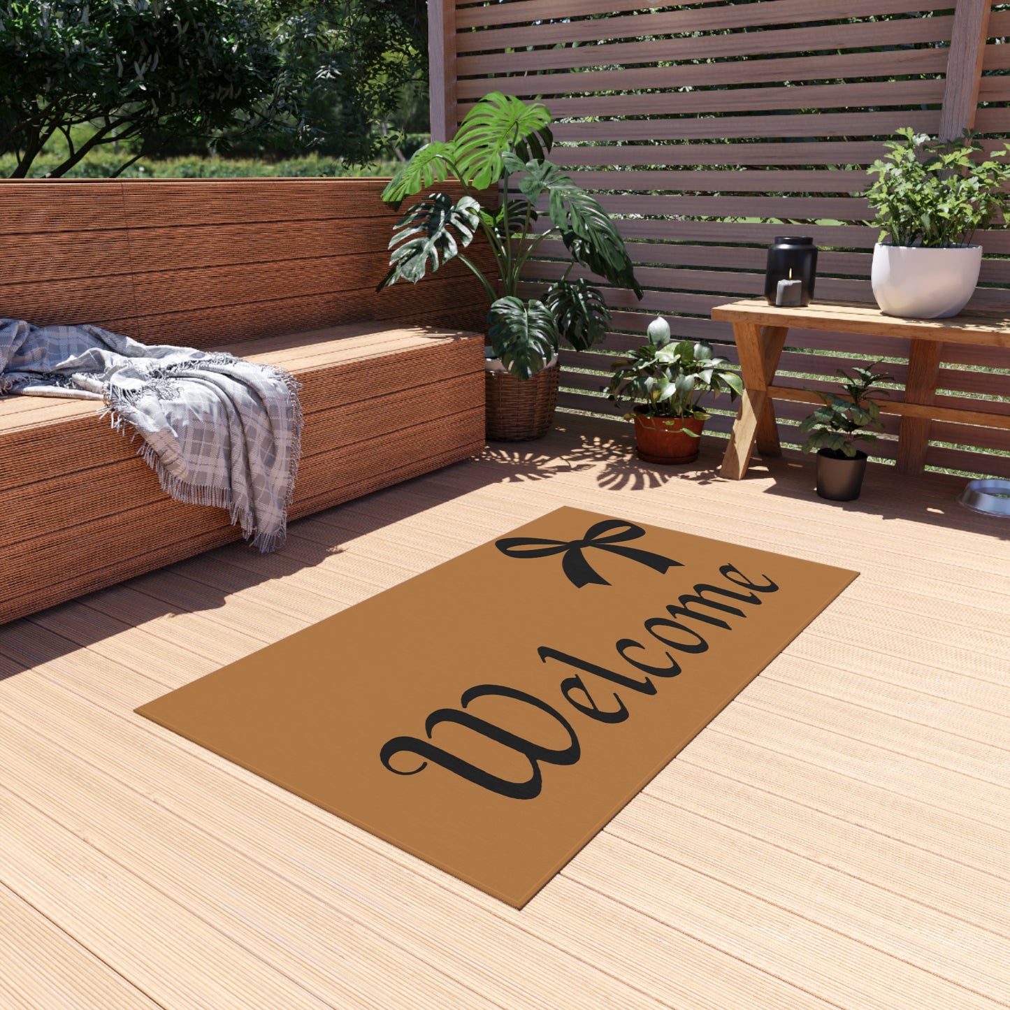 Welcome Outdoor Rug with Bow Accent — Durable Decorative Doormat