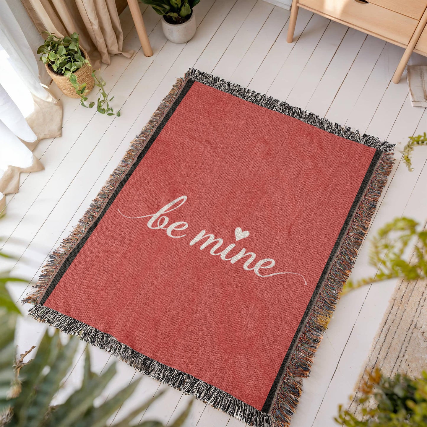 Be Mine Heirloom Artwork Woven Blanket (Portrait) - Personalized Romantic Gift, Customizable Throw for Couples, Anniversary or Wedding Keepsake