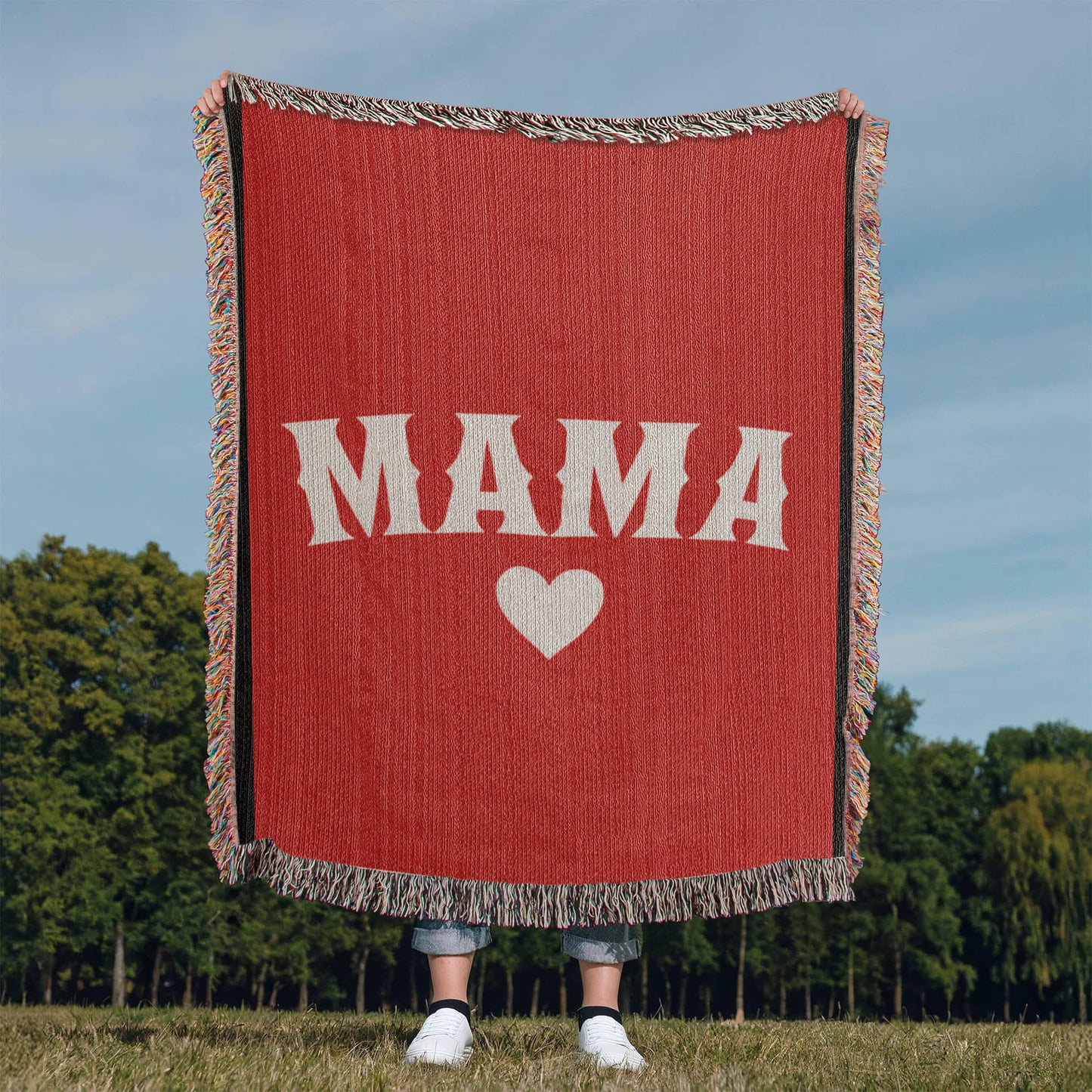 Mama Love Heirloom Woven Blanket - Custom Portrait Artwork, Cozy Throw, Personalized Gift