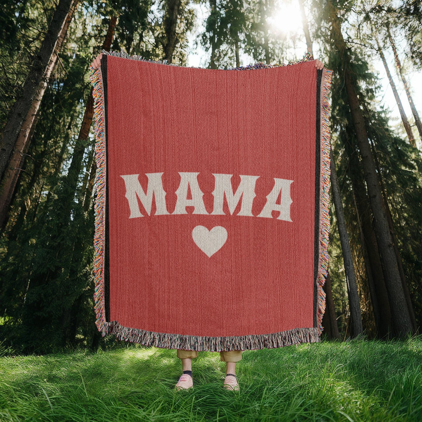 Mama Love Heirloom Woven Blanket - Custom Portrait Artwork, Cozy Throw, Personalized Gift