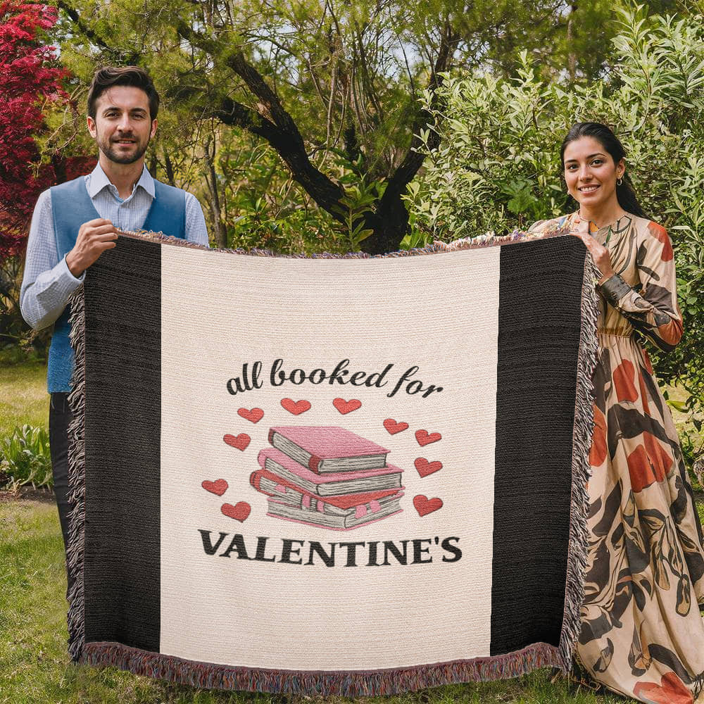 All Booked for Valentine's Heirloom Artwork Woven Blanket - Cozy Landscape Throw for Gifts, Home Décor, and Valentine's Day