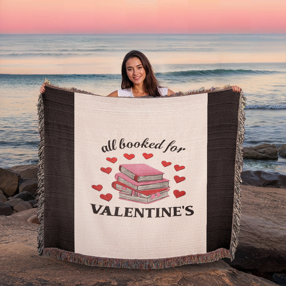 All Booked for Valentine's Heirloom Artwork Woven Blanket - Cozy Landscape Throw for Gifts, Home Décor, and Valentine's Day