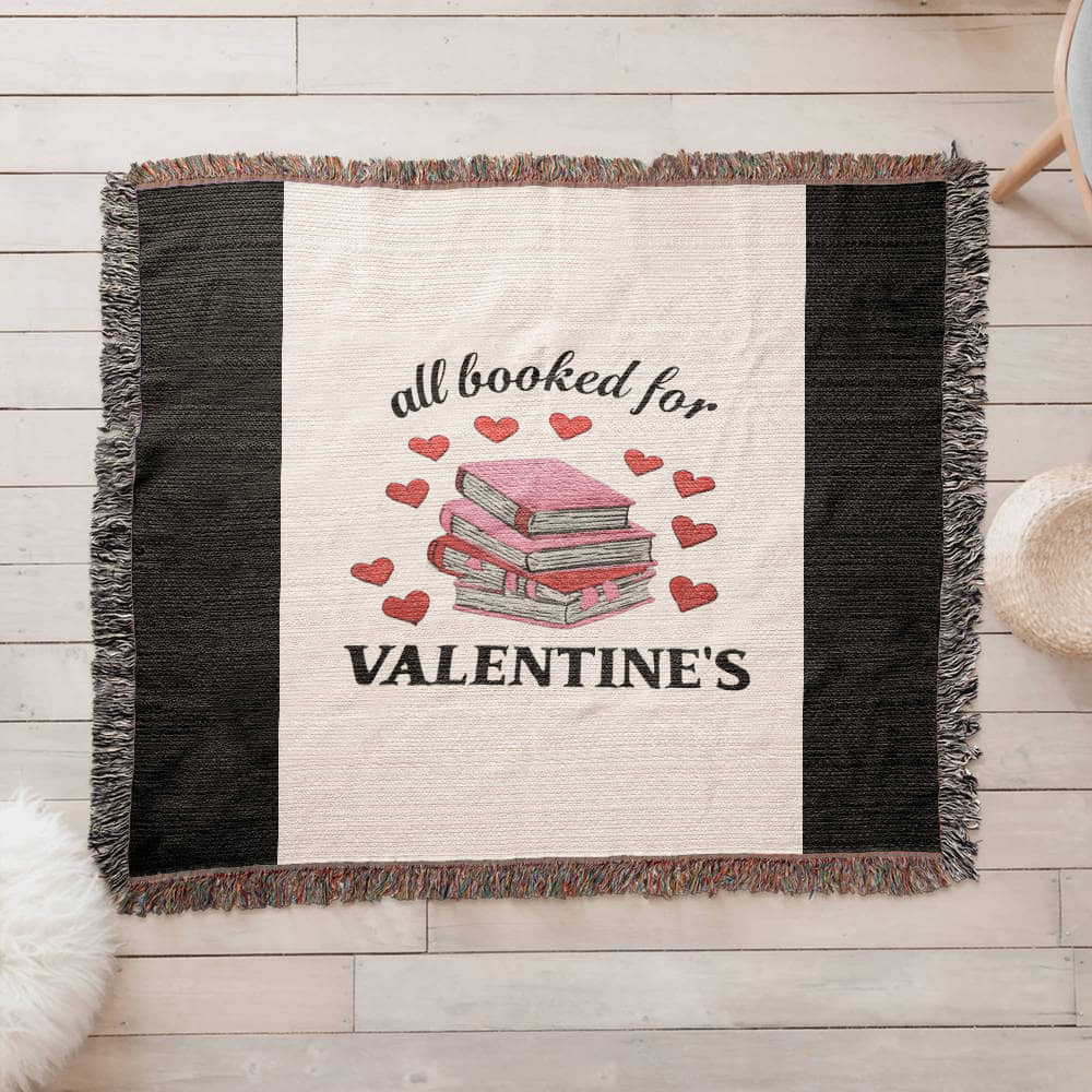 All Booked for Valentine's Heirloom Artwork Woven Blanket - Cozy Landscape Throw for Gifts, Home Décor, and Valentine's Day